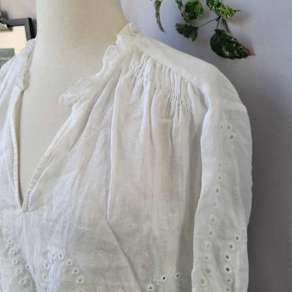 AYR Allora Embroidered Eyelet Linen Blouse White M - Picture 8 of 16
